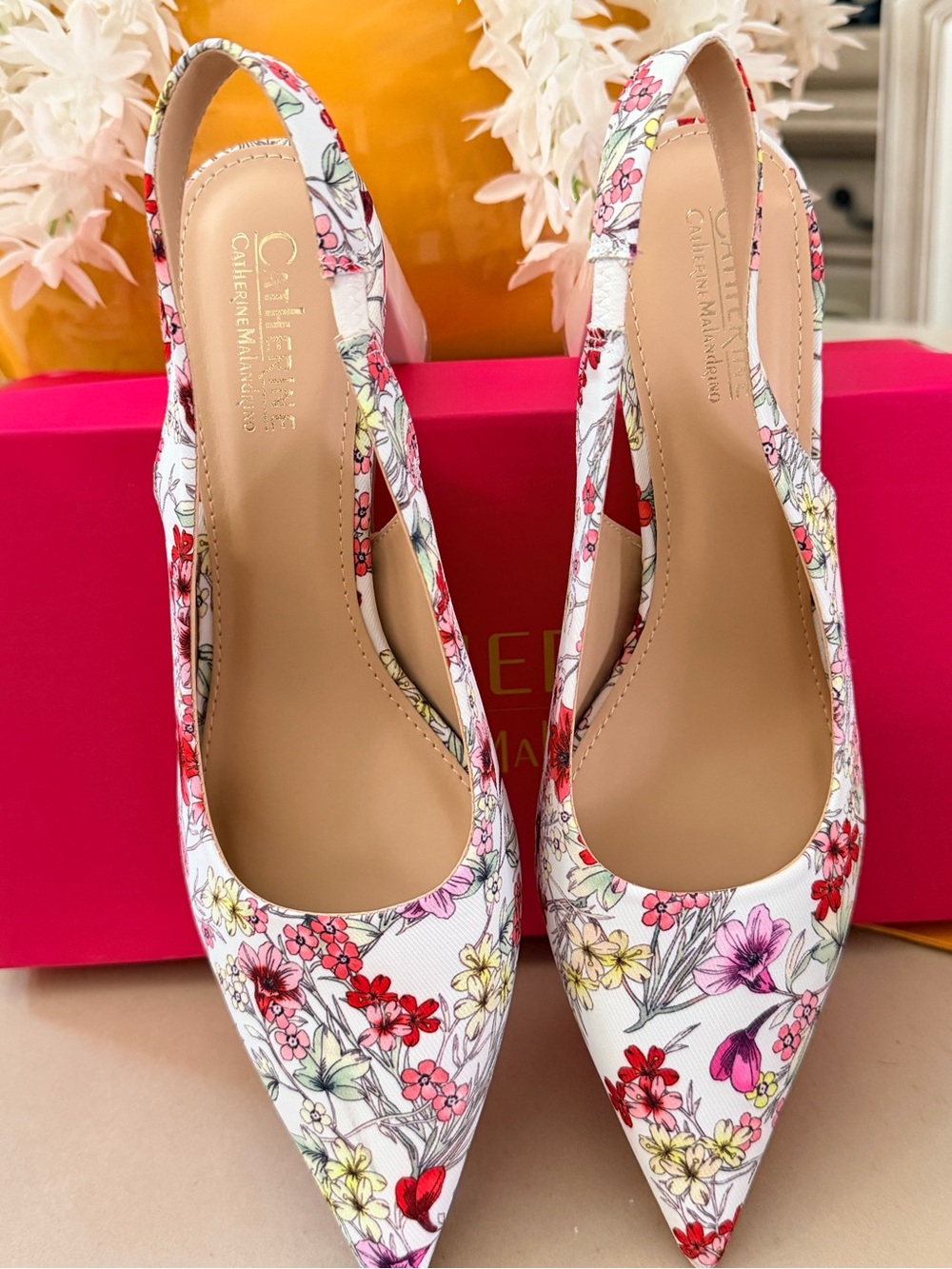 Floral Slingback Sandals in White
